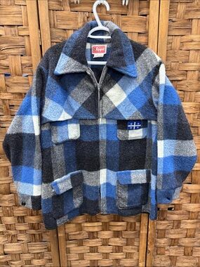 Vintage Regent Blue & Gray Plaid Wool Zip Jacket